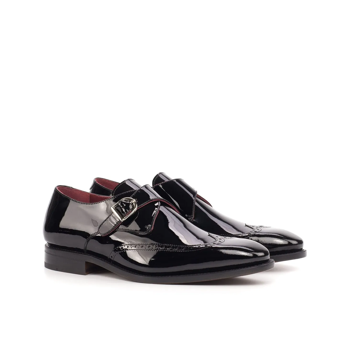 Ambrogio Bespoke Men's Handmade Custom Shoes Black Patent Leather Monk-Strap Loafers (AMB1729)