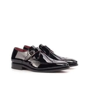 Ambrogio Bespoke Men's Handmade Custom Shoes Black Patent Leather Monk-Strap Loafers (AMB1729)