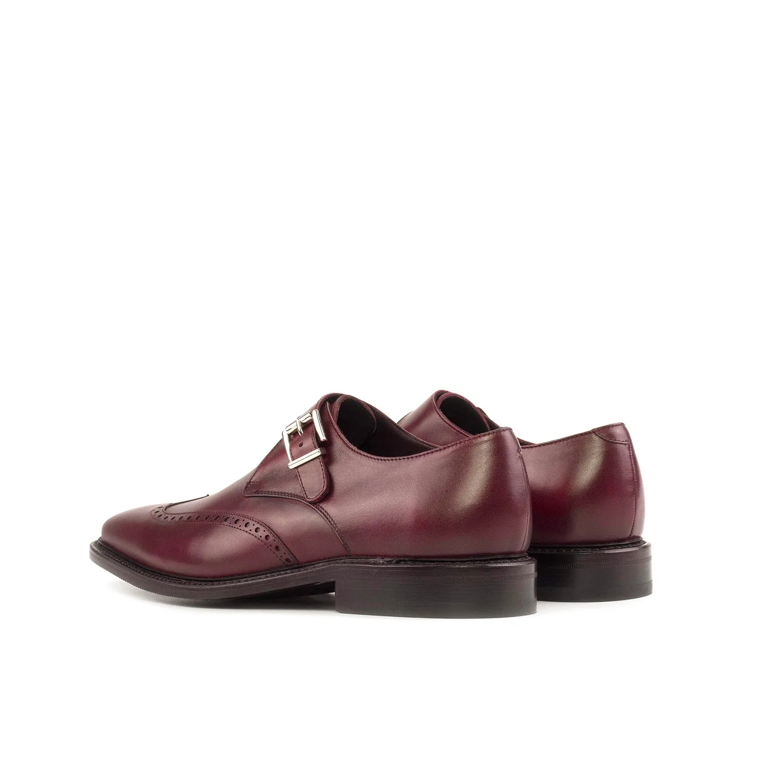 Ambrogio Bespoke Men's Shoes Burgundy Calf-Skin Leather Single Monk-Strap Loafers (AMB2478)