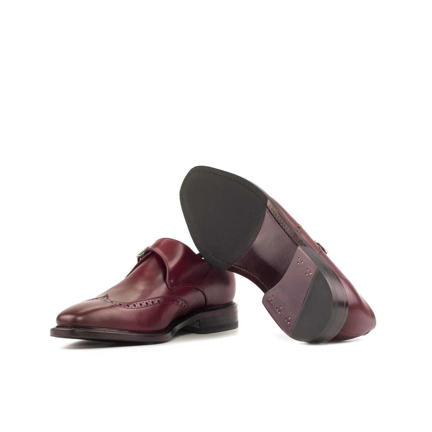 Ambrogio Bespoke Men's Shoes Burgundy Calf-Skin Leather Single Monk-Strap Loafers (AMB2478)