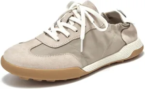 BEAU TODAY Womens Flat Sneakers, Retro Comfortable Lace-up Fashion Sneakers for Women, Buckle Decoration Casual Leather Walking Shoes
