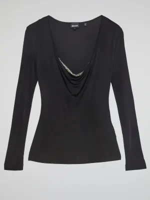 Black Cowl Neck Top