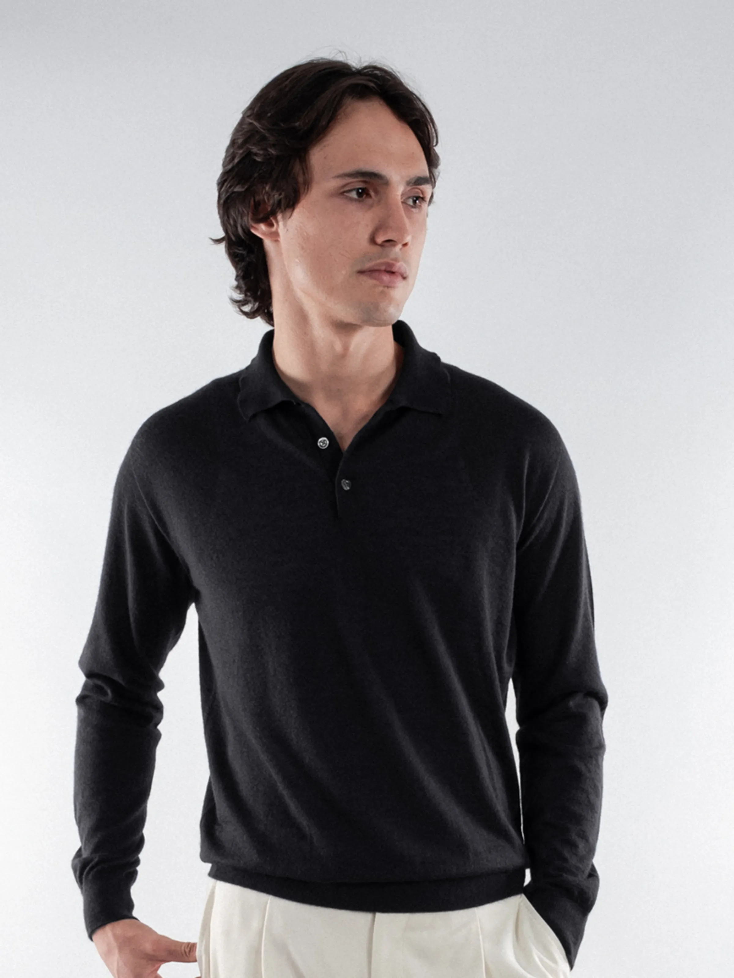 Black Lightweight Merino Polo
