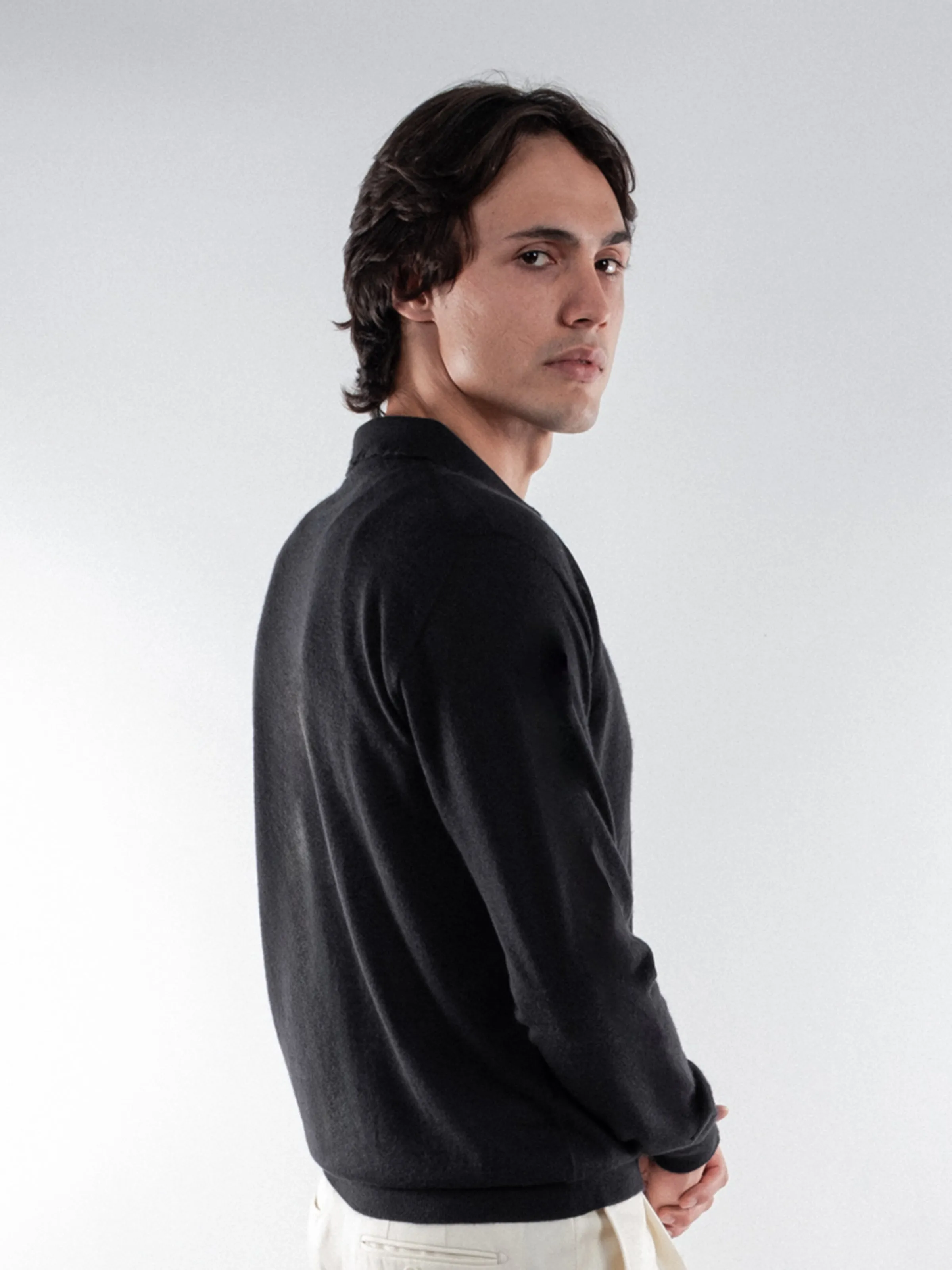 Black Lightweight Merino Polo
