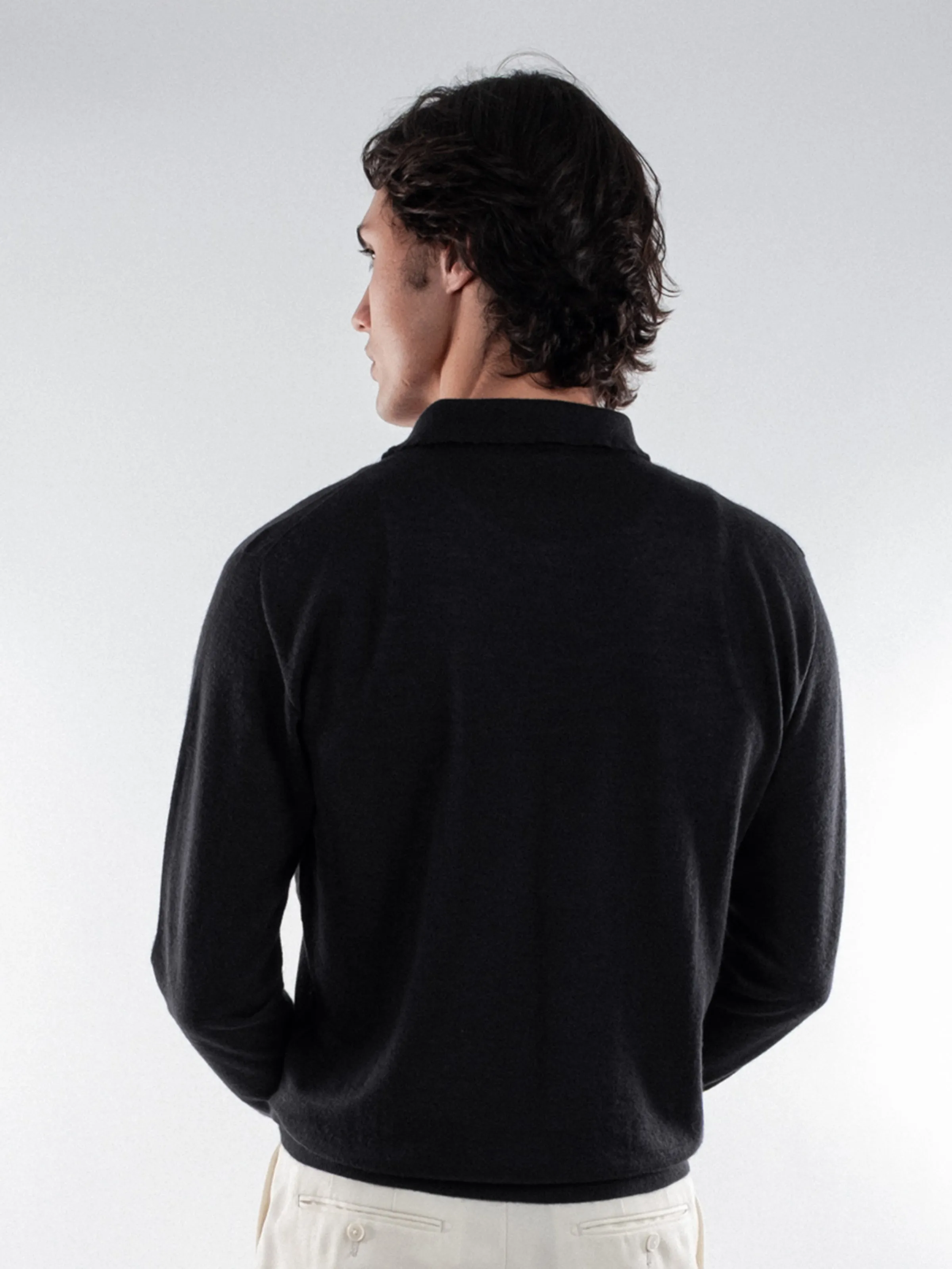 Black Lightweight Merino Polo