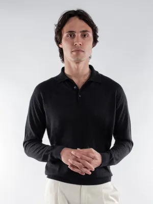 Black Lightweight Merino Polo