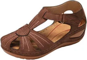 Gladiator Sandals for Women Vintage Closed Toe Orthopedic Wedge Sandals Breathable Hollow Out Non Slip Walking Shoes Lightweight Athletic Outdoor Hiking Shoes