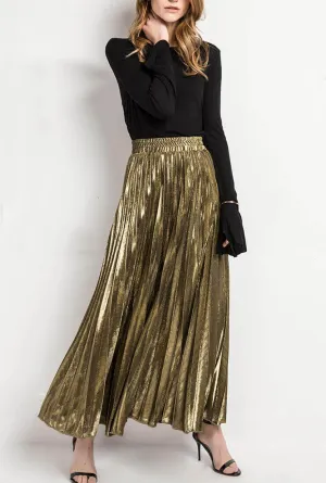 Golden Pleated High Waist Skirt