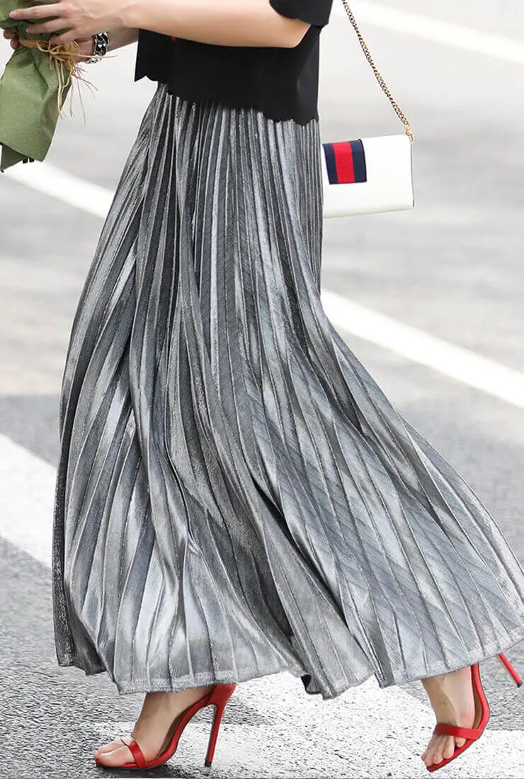 Golden Pleated High Waist Skirt