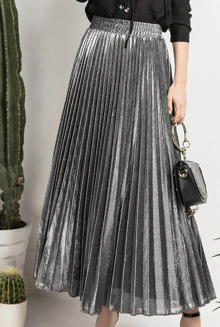 Golden Pleated High Waist Skirt