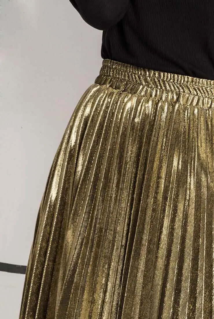 Golden Pleated High Waist Skirt