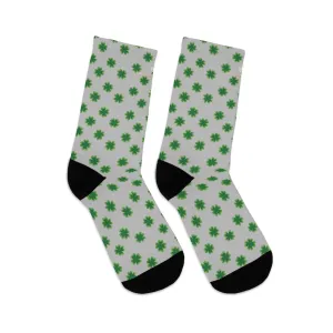 Light Gray Socks, Green St. Patrick's Day Clover Print Unisex One Size Socks- Printed in USA