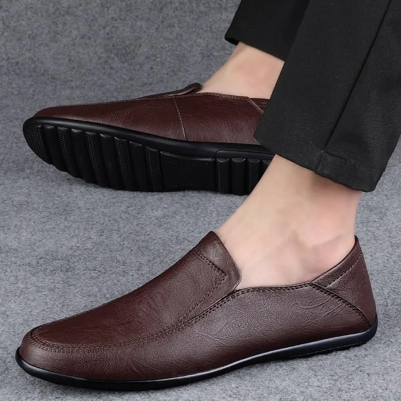 Men's Loafers Solid Color Vegan Leather Loafers Flat Heel Comfortable Anti-Slip Party Slip-on