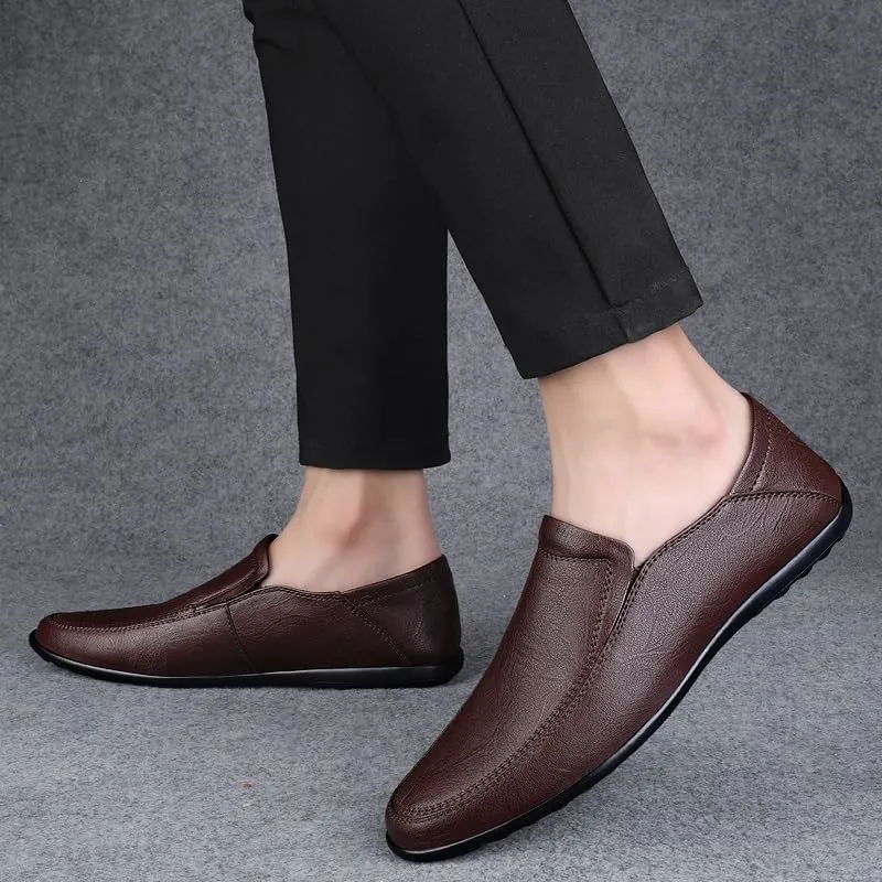 Men's Loafers Solid Color Vegan Leather Loafers Flat Heel Comfortable Anti-Slip Party Slip-on