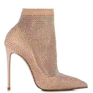 Nude Gilda crystal sock pumps 100 mm heel