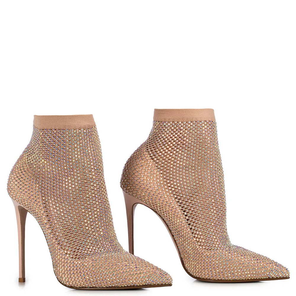 Nude Gilda crystal sock pumps 100 mm heel