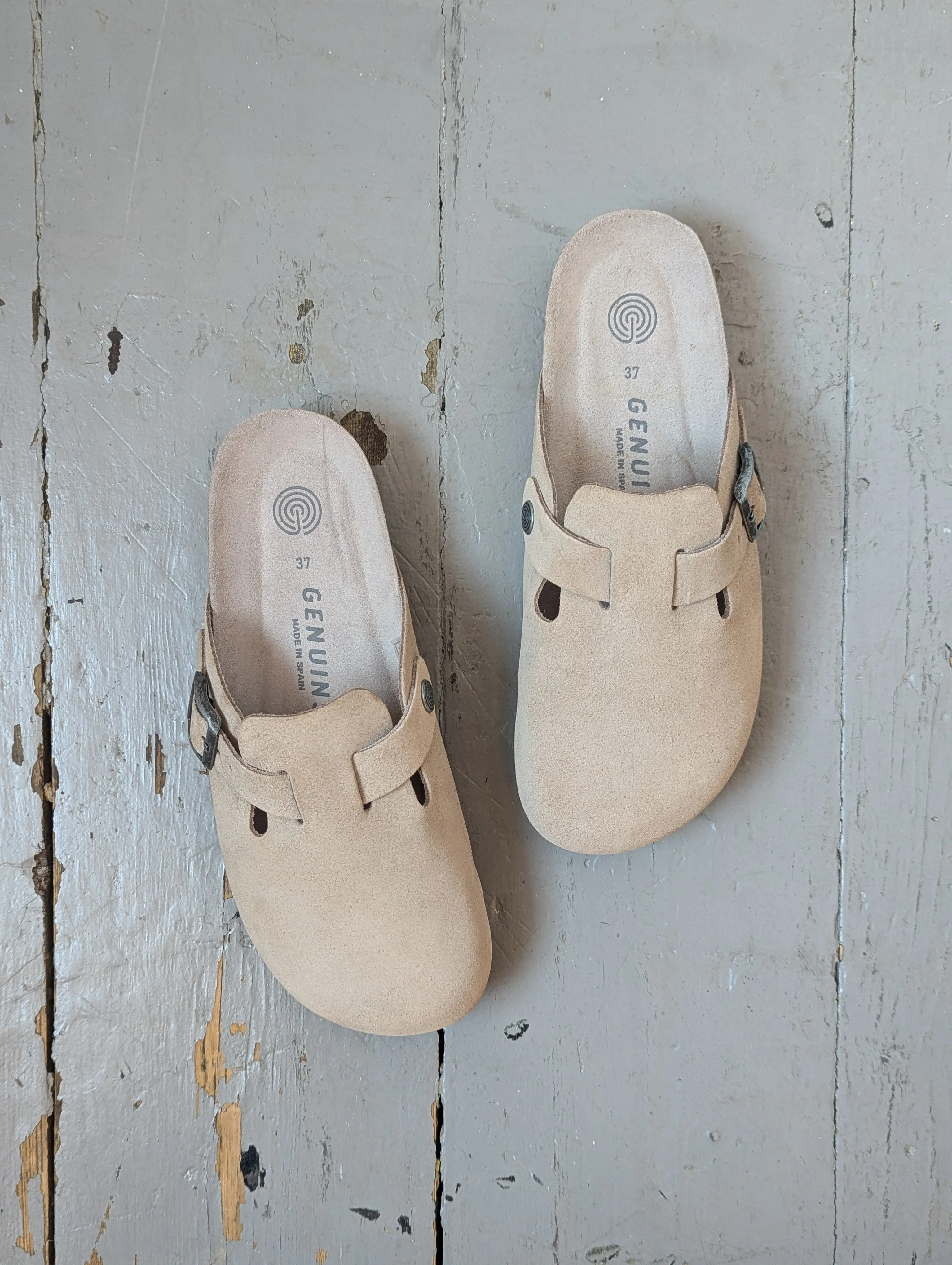 Riva Taupe Suede Leather Clogs