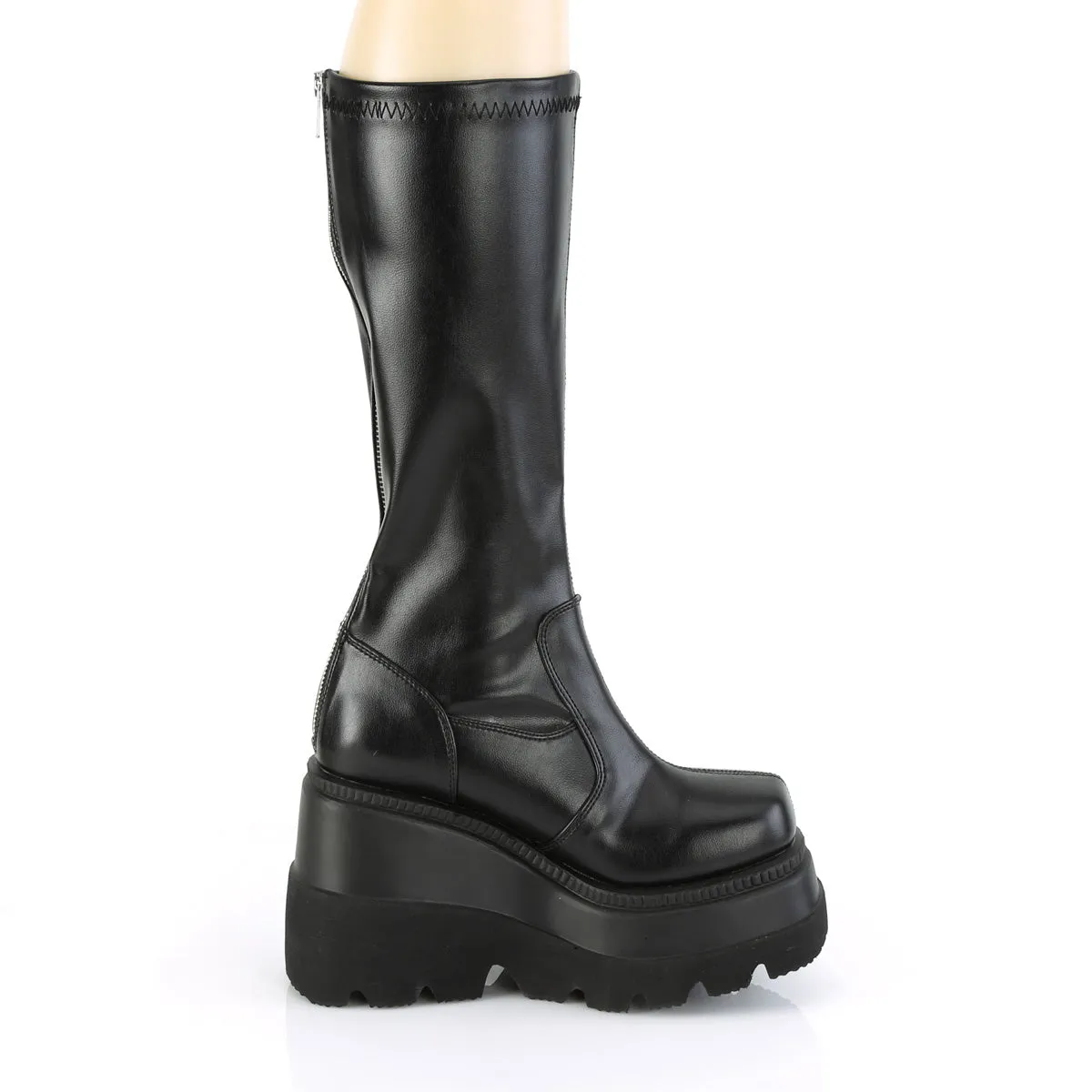 SHAKER-65 DemoniaCult Black Vegan Leather Sexy Women's Mid-Calf & Knee High Boots (Alternative Footwear)
