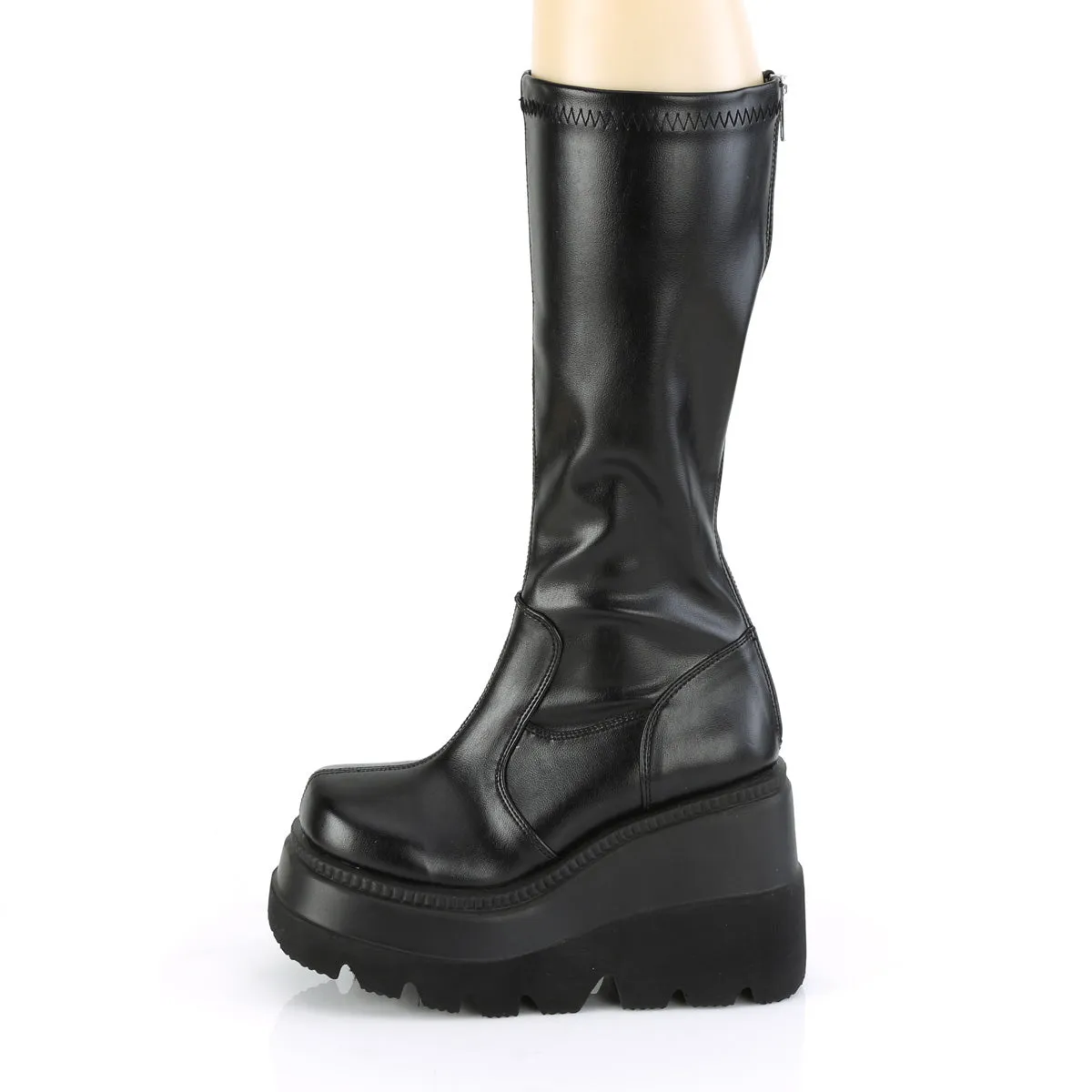 SHAKER-65 DemoniaCult Black Vegan Leather Sexy Women's Mid-Calf & Knee High Boots (Alternative Footwear)