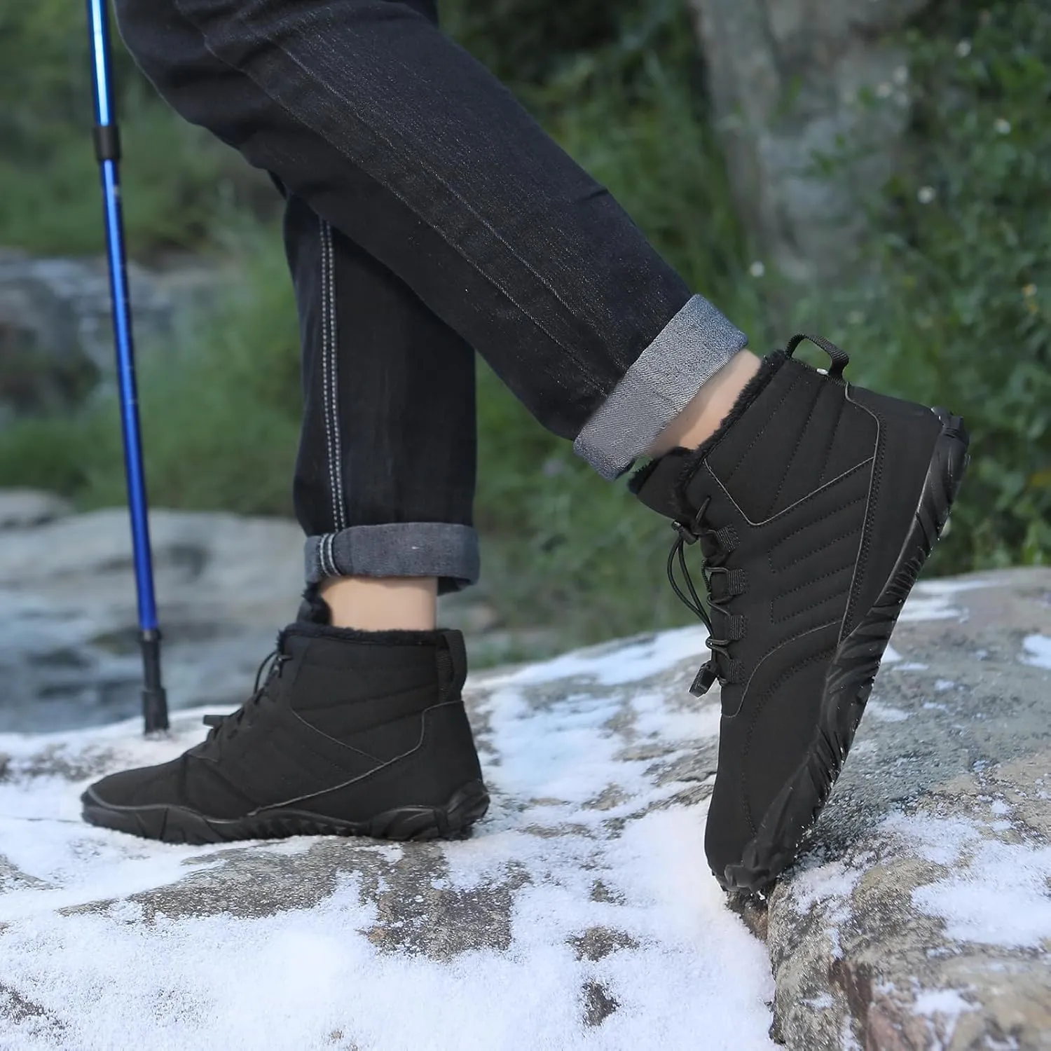 Womens Barefoot Shoes Casual Winter Snow Boots Waterproof Snow Boots Lightweight Fur Lined Shoes Trail Running Sneakers