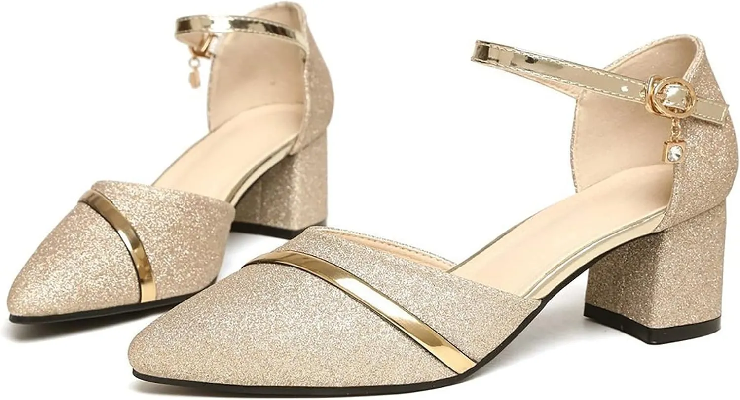 Womens Chunky Heel Sandals Open Toe Ankle Strap Strappy Heels Comfortable Wedding Party Shoes