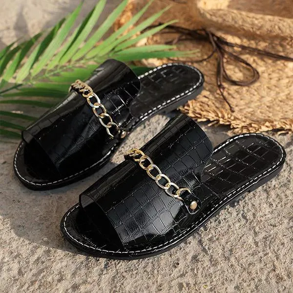 Women's Fashion Chain Stone Pattern Flat Slippers 75310462S