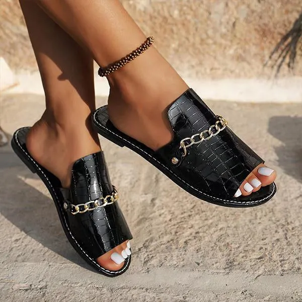 Women's Fashion Chain Stone Pattern Flat Slippers 75310462S