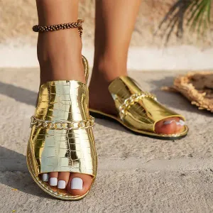 Women's Fashion Chain Stone Pattern Flat Slippers 75310462S
