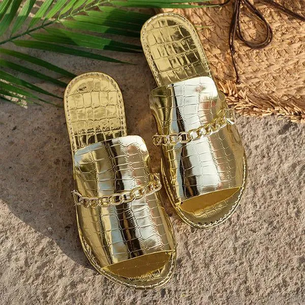 Women's Fashion Chain Stone Pattern Flat Slippers 75310462S