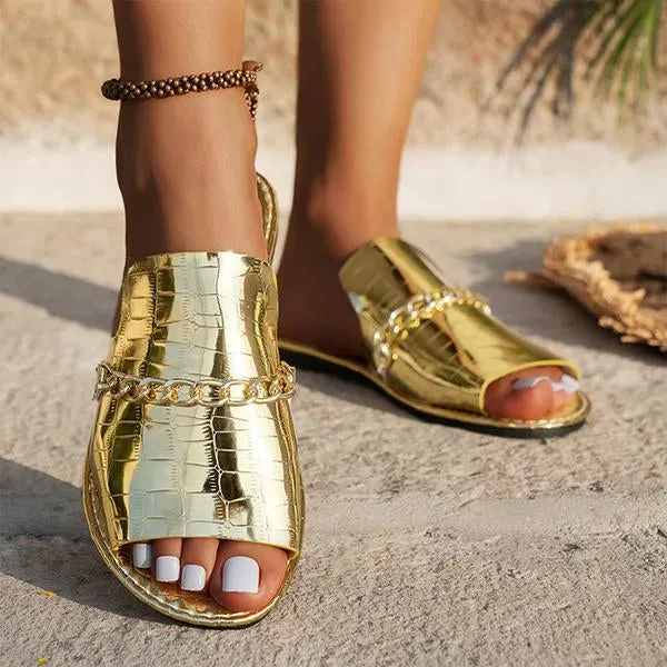 Women's Fashion Chain Stone Pattern Flat Slippers 75310462S