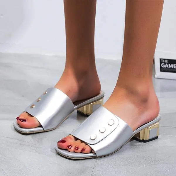 Women's Fashion Rivet Decorated Low Heel Slippers 12569343S
