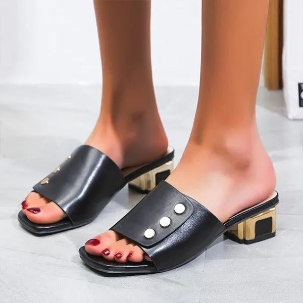 Women's Fashion Rivet Decorated Low Heel Slippers 12569343S