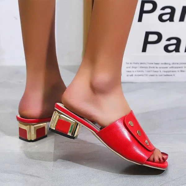 Women's Fashion Rivet Decorated Low Heel Slippers 12569343S
