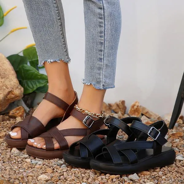Women's Retro Cross Strap Thick Soled Sandals 80656288S