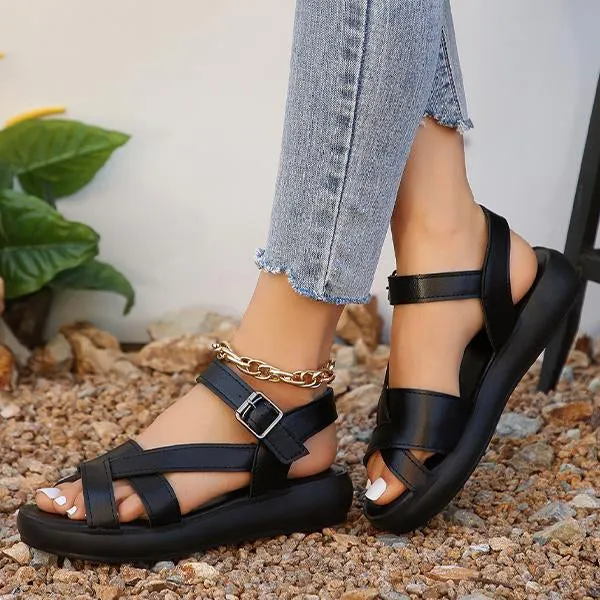 Women's Retro Cross Strap Thick Soled Sandals 80656288S