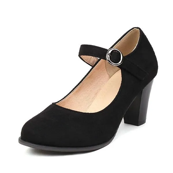 Women's Retro Simple Block Heel Mary Jane Shoes 38999361C