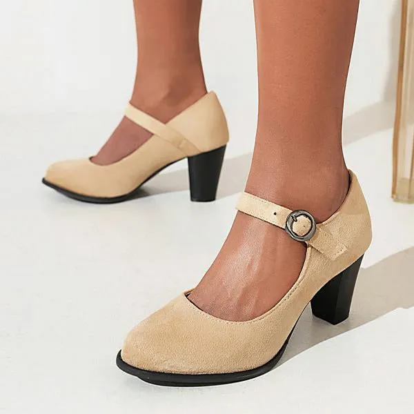 Women's Retro Simple Block Heel Mary Jane Shoes 38999361C
