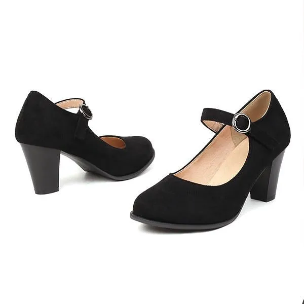 Women's Retro Simple Block Heel Mary Jane Shoes 38999361C
