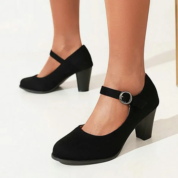 Women's Retro Simple Block Heel Mary Jane Shoes 38999361C