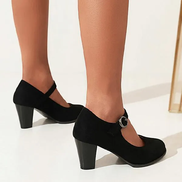 Women's Retro Simple Block Heel Mary Jane Shoes 38999361C