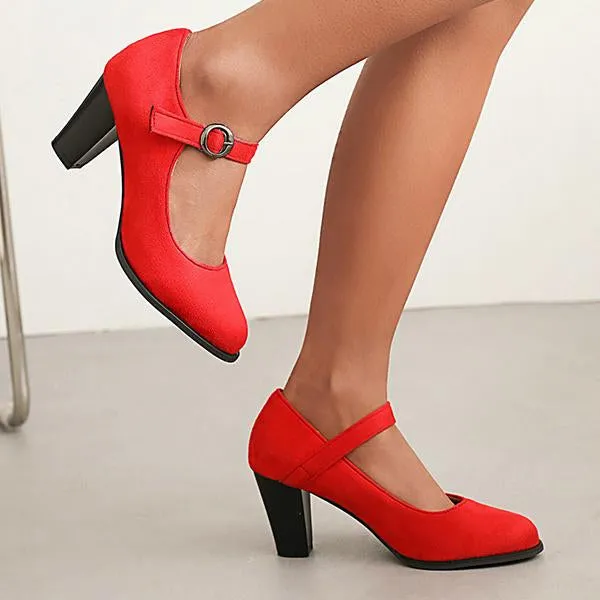 Women's Retro Simple Block Heel Mary Jane Shoes 38999361C