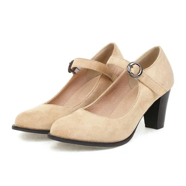 Women's Retro Simple Block Heel Mary Jane Shoes 38999361C