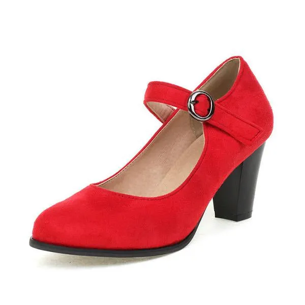 Women's Retro Simple Block Heel Mary Jane Shoes 38999361C