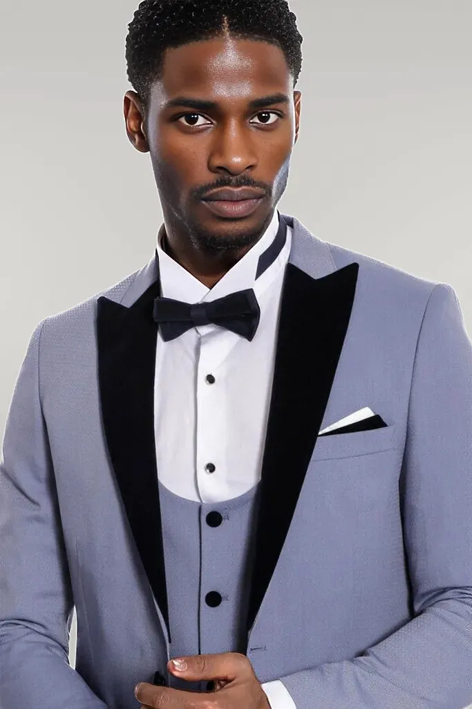 WSS Velvet Lapel Slim Fit Light Blue Men Suit  - Singen