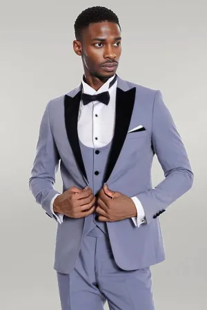 WSS Velvet Lapel Slim Fit Light Blue Men Suit  - Singen