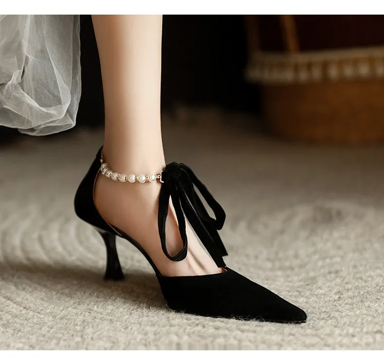 xiangtuibao  Ladies Summer Shoes With Pearls Spring High Heel Shoes Woman Pointd Toe Autumn Elegant Pumps French Style Vintage Pumps
