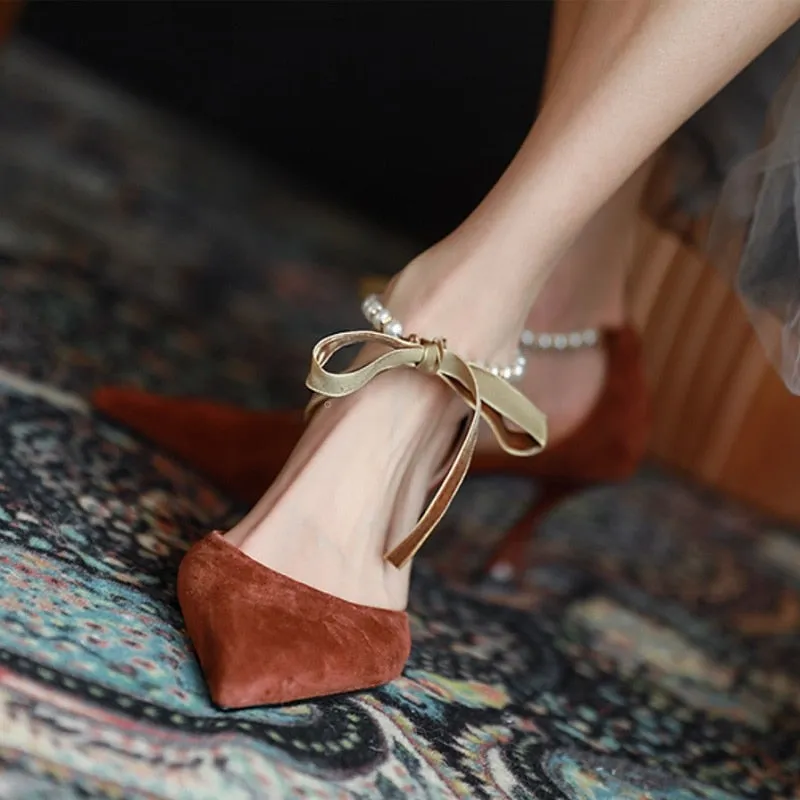 xiangtuibao  Ladies Summer Shoes With Pearls Spring High Heel Shoes Woman Pointd Toe Autumn Elegant Pumps French Style Vintage Pumps