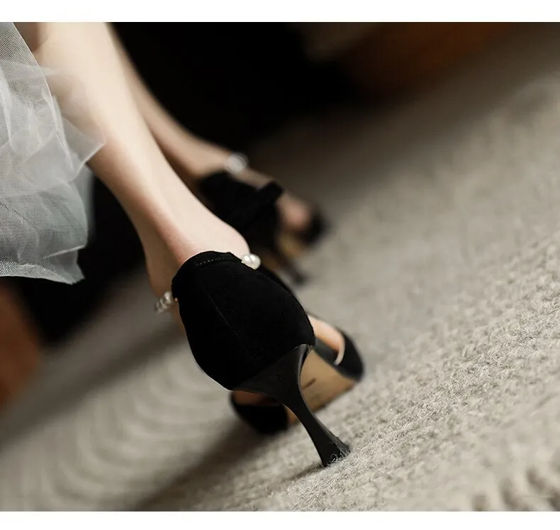 xiangtuibao  Ladies Summer Shoes With Pearls Spring High Heel Shoes Woman Pointd Toe Autumn Elegant Pumps French Style Vintage Pumps